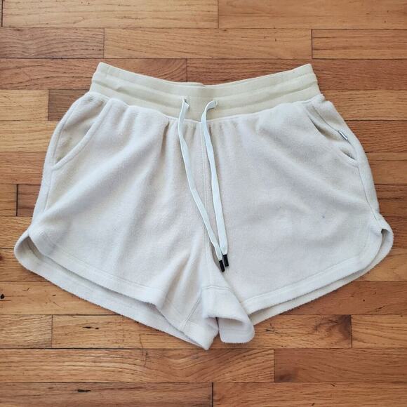 Feat Blanket Blend Fleece Shorts Beige High Rise Pull On Athleisure Comfy Lounge - Picture 1 of 10